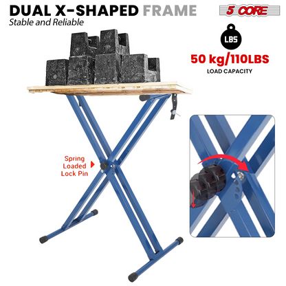 Start2Finish 5 Core keyboard stand with dual X-shape design, adjustable, foldable, portable for DJ controllers and musical instruments.