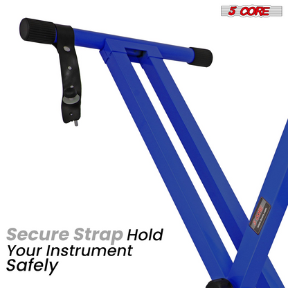 Start2Finish 5-core keyboard stand with dual X-shape design, adjustable, foldable, portable for musical keyboard and DJ controller setup.