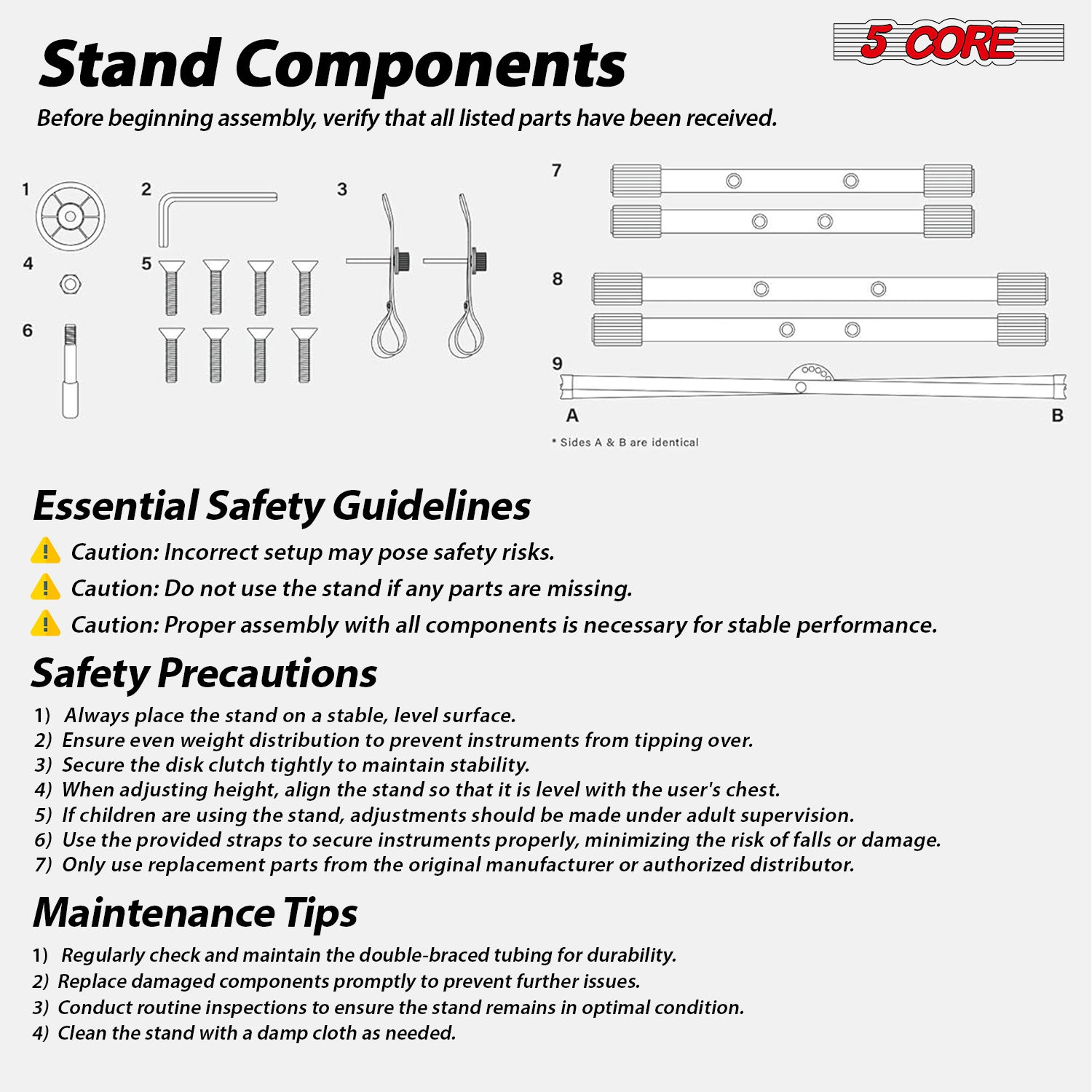 Start2Finish 5 core keyboard stand with dual X-shape design, adjustable and foldable for portable musical instrument setup.