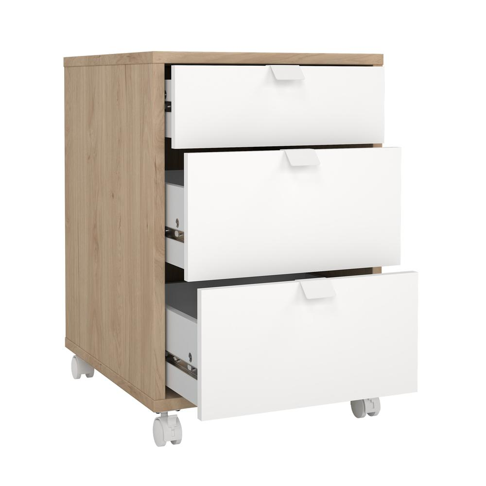 Start2Finish Sign 3 Drawer Mobile Cabinet in Jackson Hickory and White with sleek drawers and modern furniture design