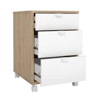Start2Finish Sign 3 Drawer Mobile Cabinet in Jackson Hickory and White with sleek drawers and modern furniture design