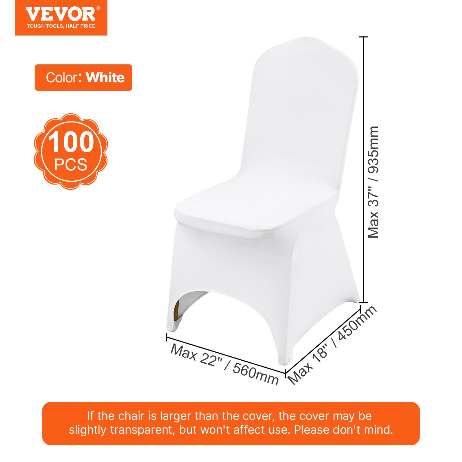 White VEVOR stretch spandex folding chair covers on banquet chairs, designed for weddings, parties, and events, washable and fitted.