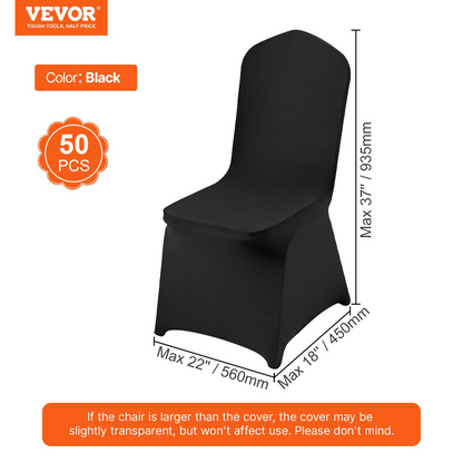 Black VEVOR Stretch Spandex folding chair covers with arched front design, washable and fitted for wedding or event seating.