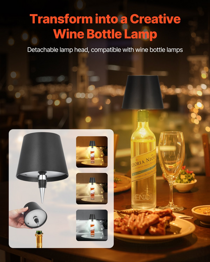 Start2Finish VEVOR cordless table lamps 2-pack with adjustable heights, rechargeable batteries, stepless dimming, black finish, and detachable shades.