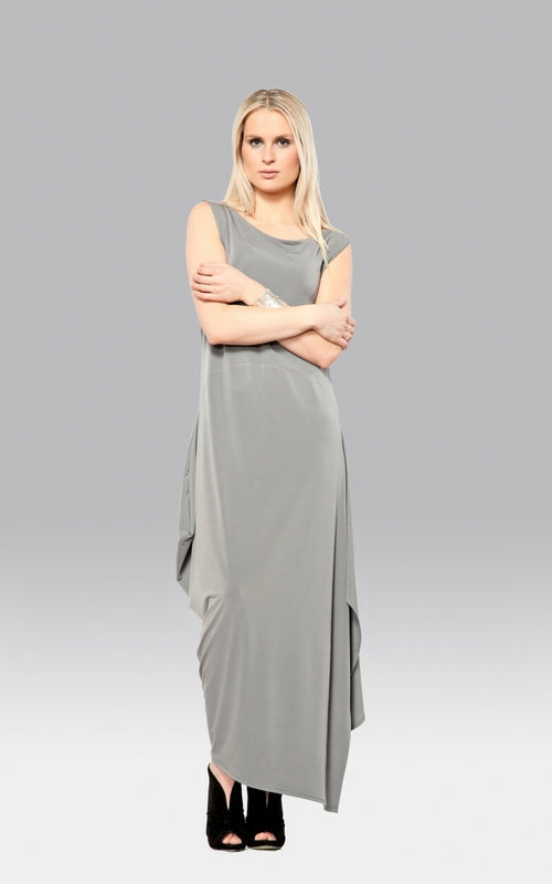 Grey angled dress for women by Purple Mango, featuring a stylish, modern design with a flattering fit.