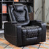 Black Peach Maple power recliner with USB ports and cup holders, showing plush upholstery and built-in features for comfort.