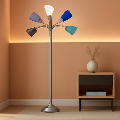 67 Inch Adjustable SilverFinish Floor Lamp Goosenecks