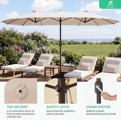 Fifteen Foot Beige Patio Umbrella Weather Resistant Base Stand