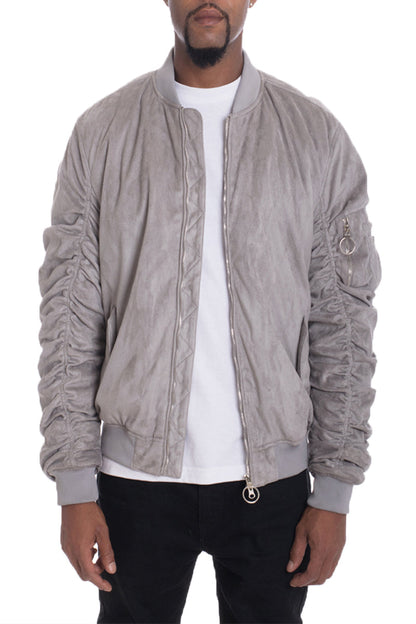 Grey smoke faux suede bomber jacket from Lime Milo, stylish men&
