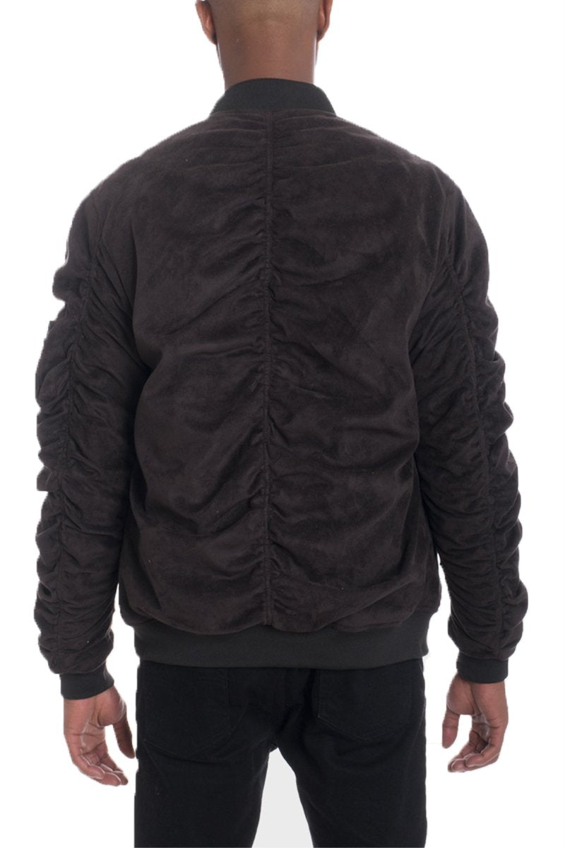 Lime Milo faux suede bomber jacket in black with ribbed cuffs and collar, casual style for jackets and coats collection.