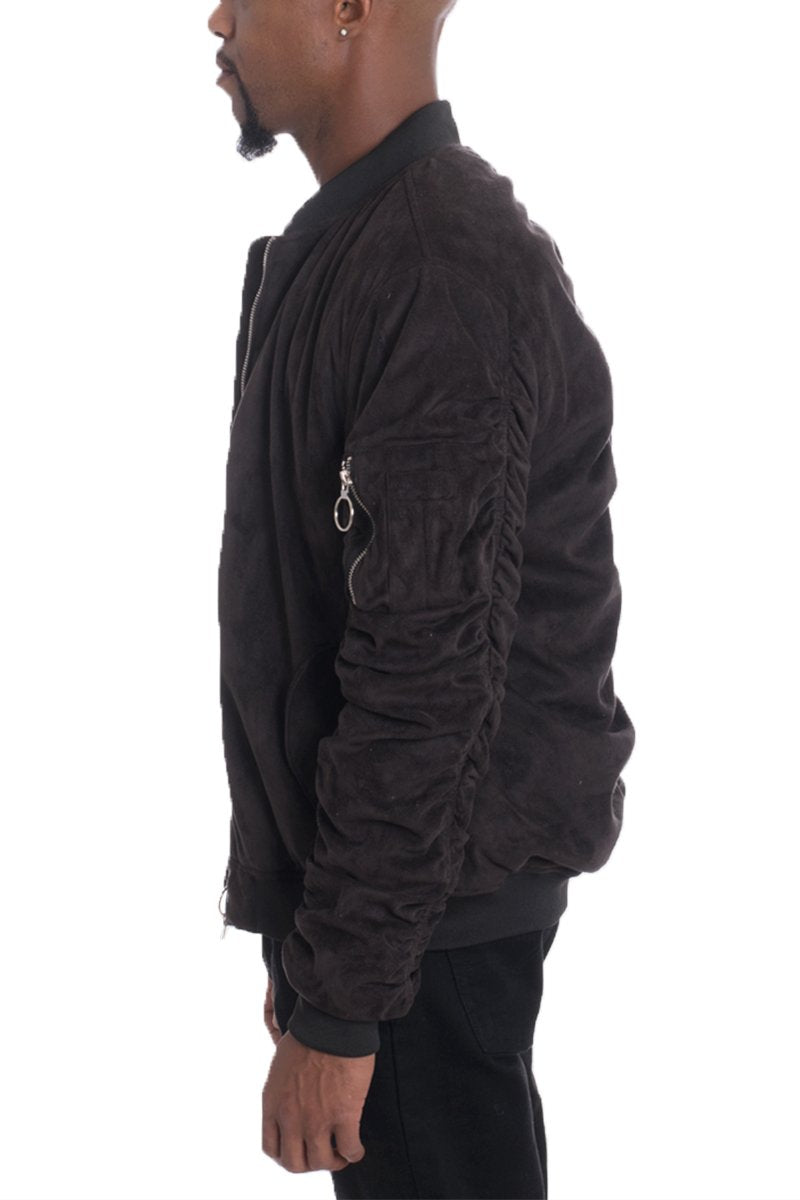 Black Lime Milo faux suede bomber jacket, stylish and smooth, with a classic fit and subtle detailing.