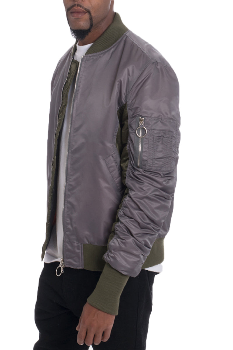 Lime Milo Bolden Two Tone Bomber jacket in gray and black, stylish men&