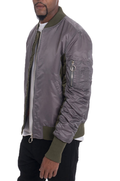 Lime Milo Bolden Two Tone Bomber jacket in gray and black, stylish men&