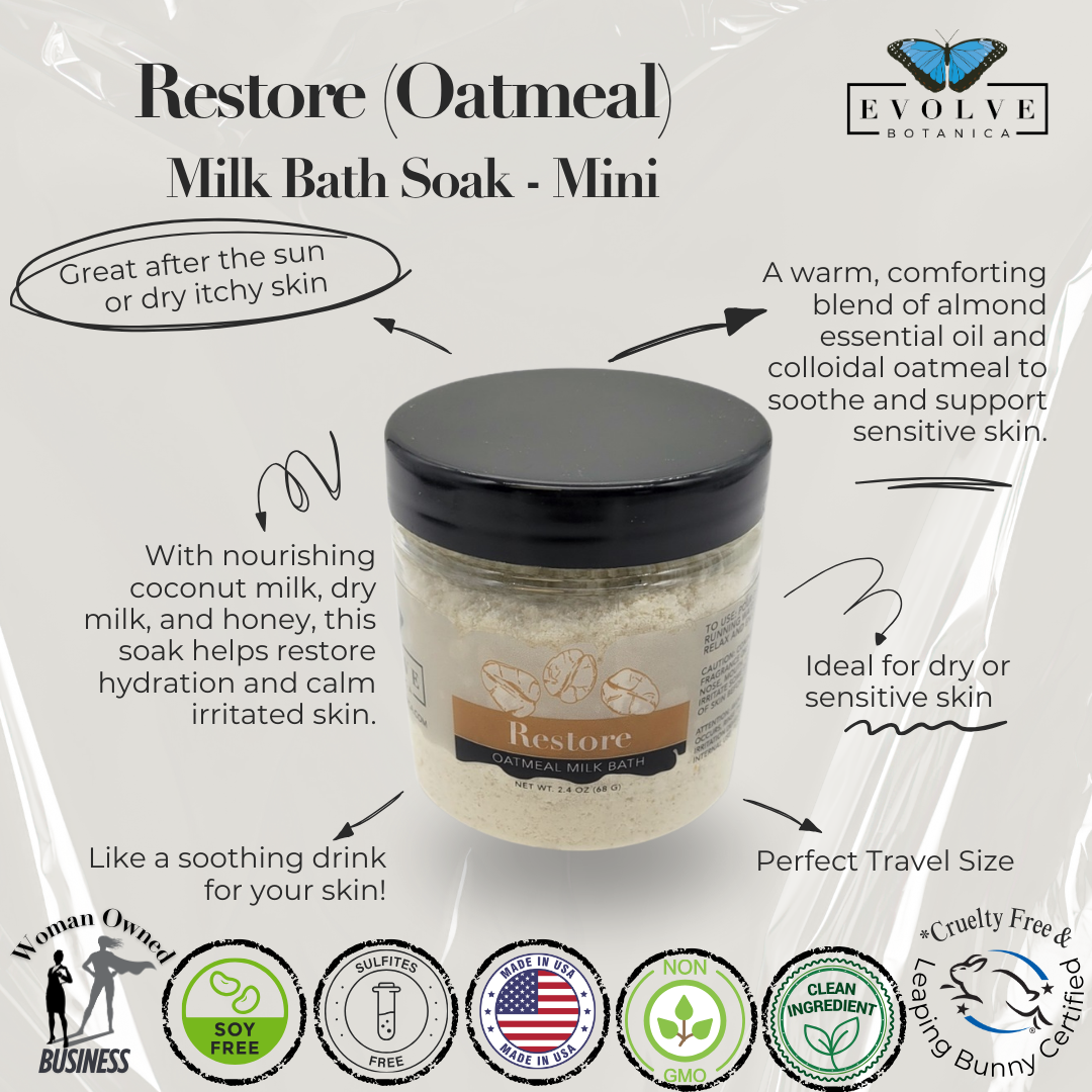 Start2Finish Milk Bath Restore (Oatmeal) Mini for soothing bath and body care, featuring oatmeal in a compact, nourishing formula.