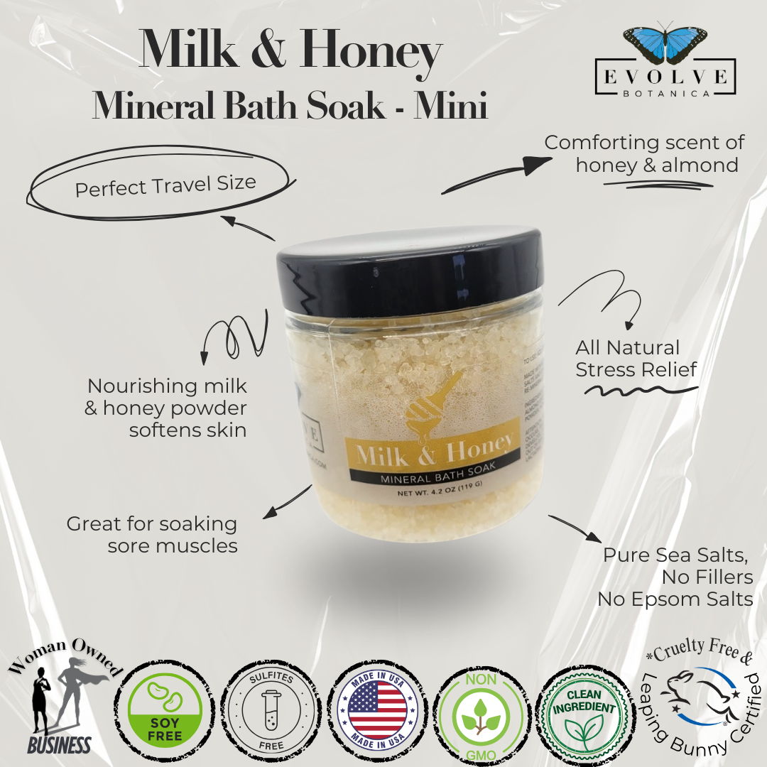 Start2Finish Milk &amp; Honey Mineral Bath Salt Mini for soothing bath and skin relaxation, with natural mineral and honey ingredients.
