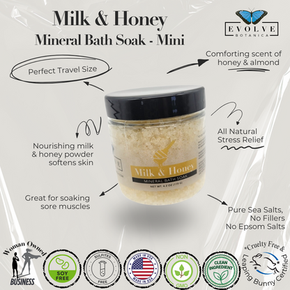 Start2Finish Milk &amp; Honey Mineral Bath Salt Mini for soothing bath and skin relaxation, with natural mineral and honey ingredients.