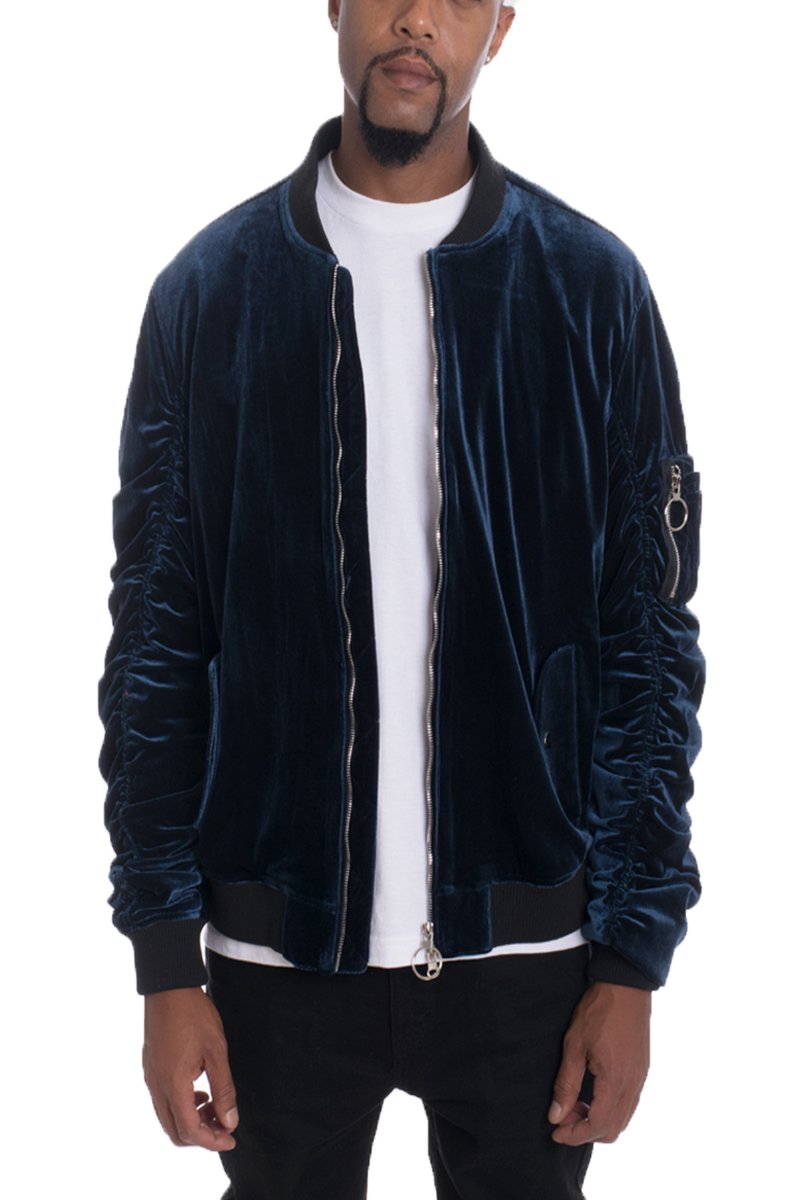 Lime Milo velour cinch sleeve bomber jacket with ribbed collar and cuffs, stylish and comfortable for casual wear.