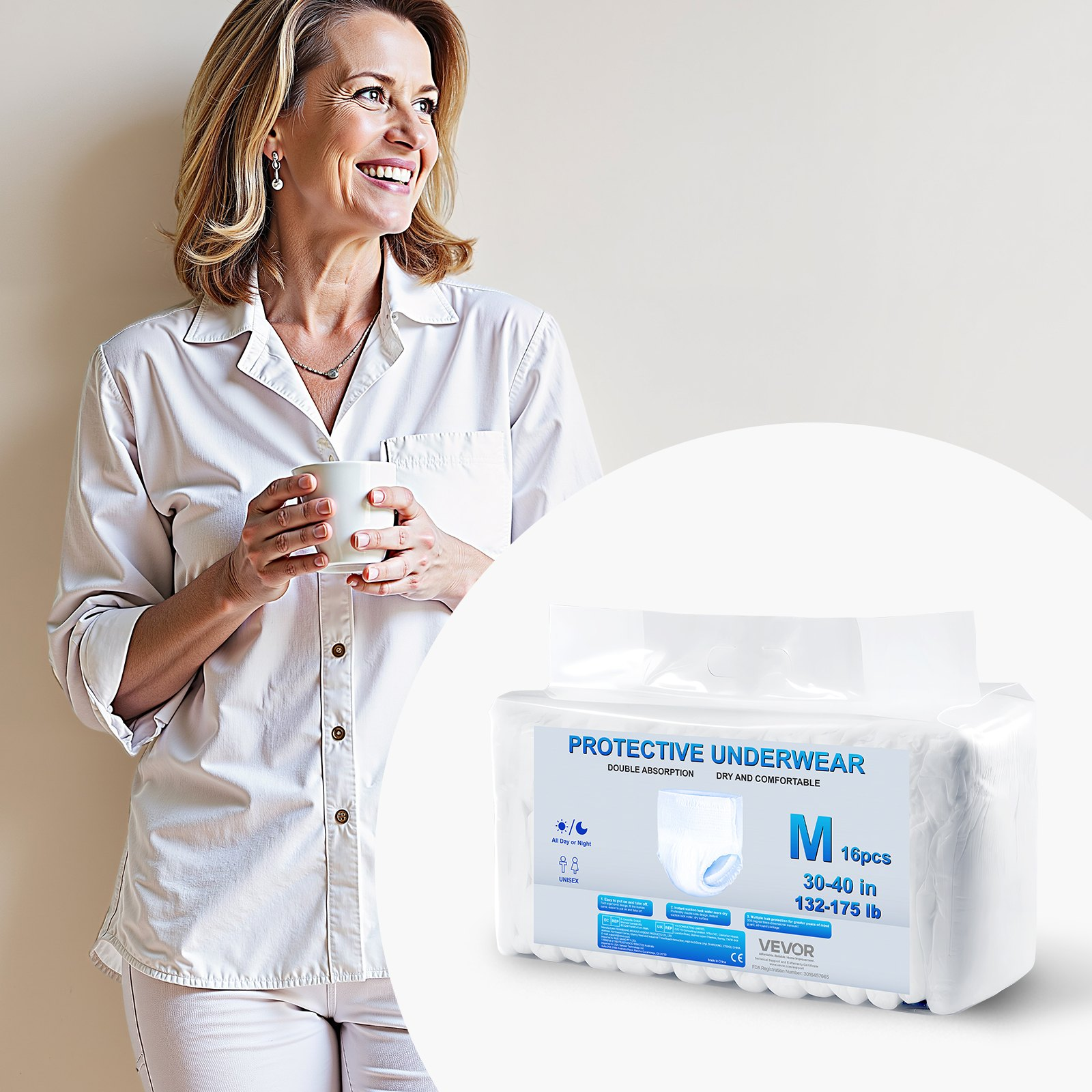 Start2Finish VEVOR adult incontinence underwear, high absorbency disposable pull-ups with leakproof leg cuffs for men and women.