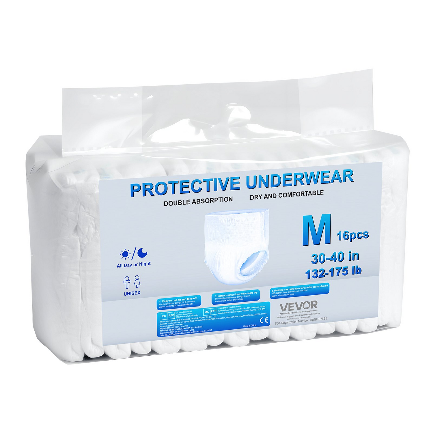 Start2Finish VEVOR adult incontinence underwear, high absorbency disposable pull-ups with leakproof cuffs and wetness indicator, size M.