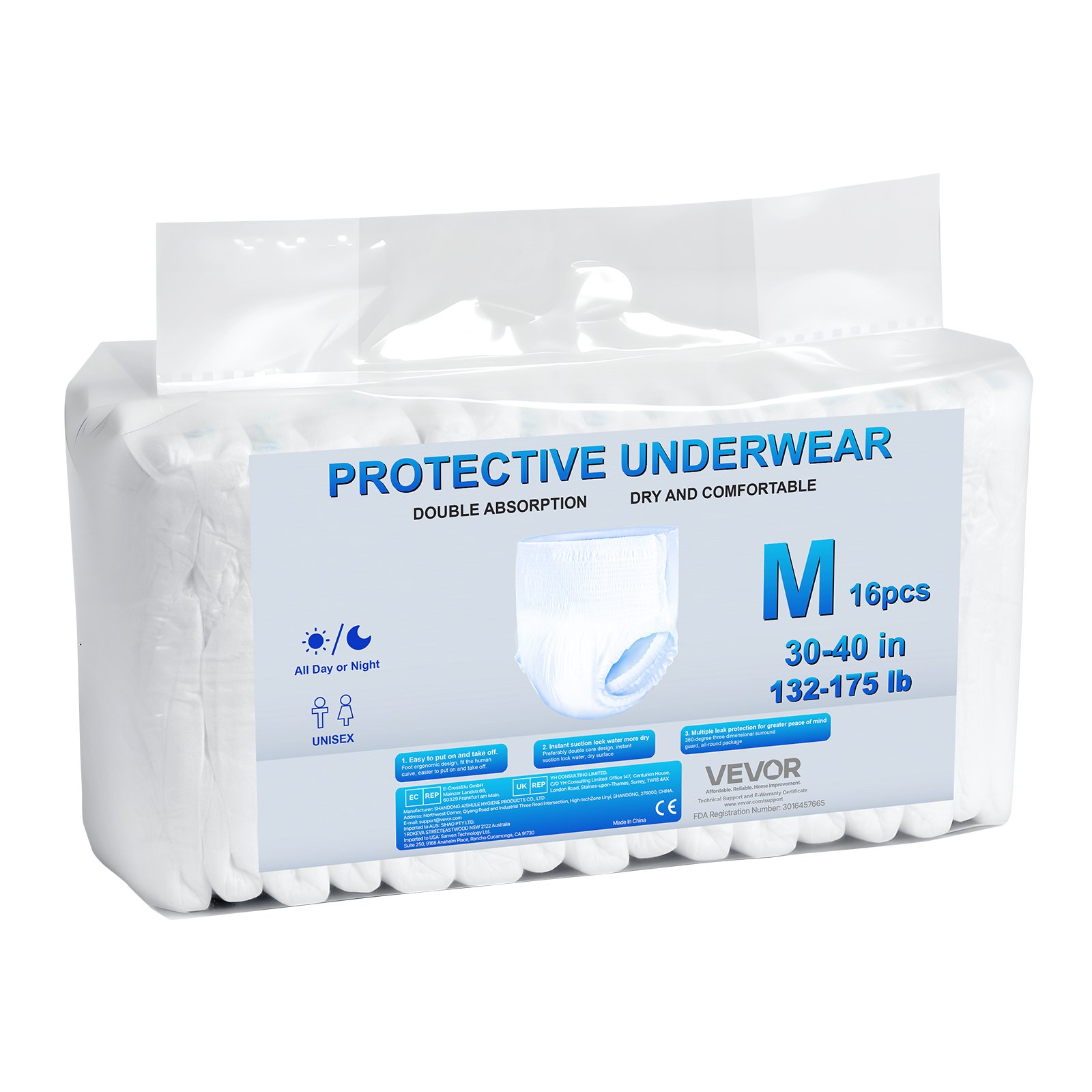 Start2Finish VEVOR adult incontinence underwear, high absorbency disposable pull-ups with leakproof cuffs and wetness indicator, size M.