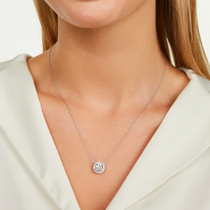 Start2Finish 1.50 CTW lab-grown diamond halo pendant necklace in 14k white gold, featuring a sparkling center stone.