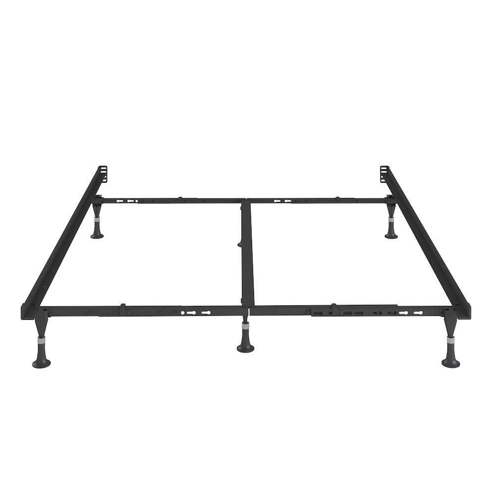 Start2Finish bed frame with glides in twin, full, queen, California king, and eastern king sizes, featuring a sturdy wooden structure.