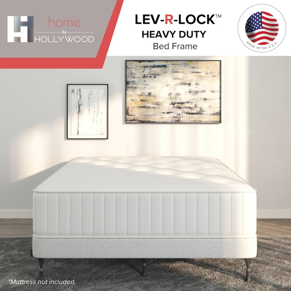 Start2Finish bed frame with glides in twin, full, queen, California king, and eastern king sizes, showcasing a sturdy wooden design.