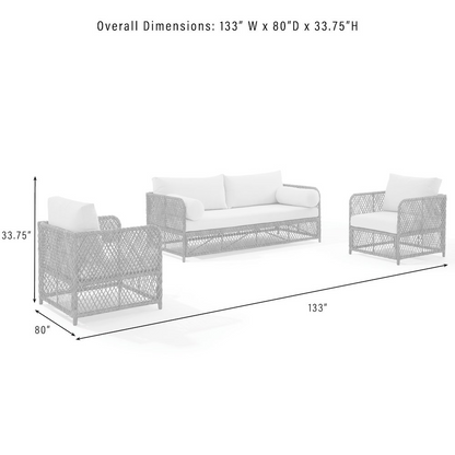 Granite Bay 3-piece wicker outdoor sofa and chairs patio furniture set by Start2Finish, featuring cushioned seats and woven wicker design.