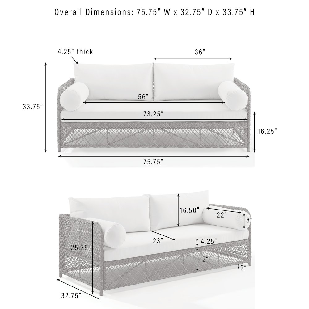 Granite Bay 3-piece wicker outdoor patio sofa set with a sofa and two chairs, featuring plush cushions and a stylish design.