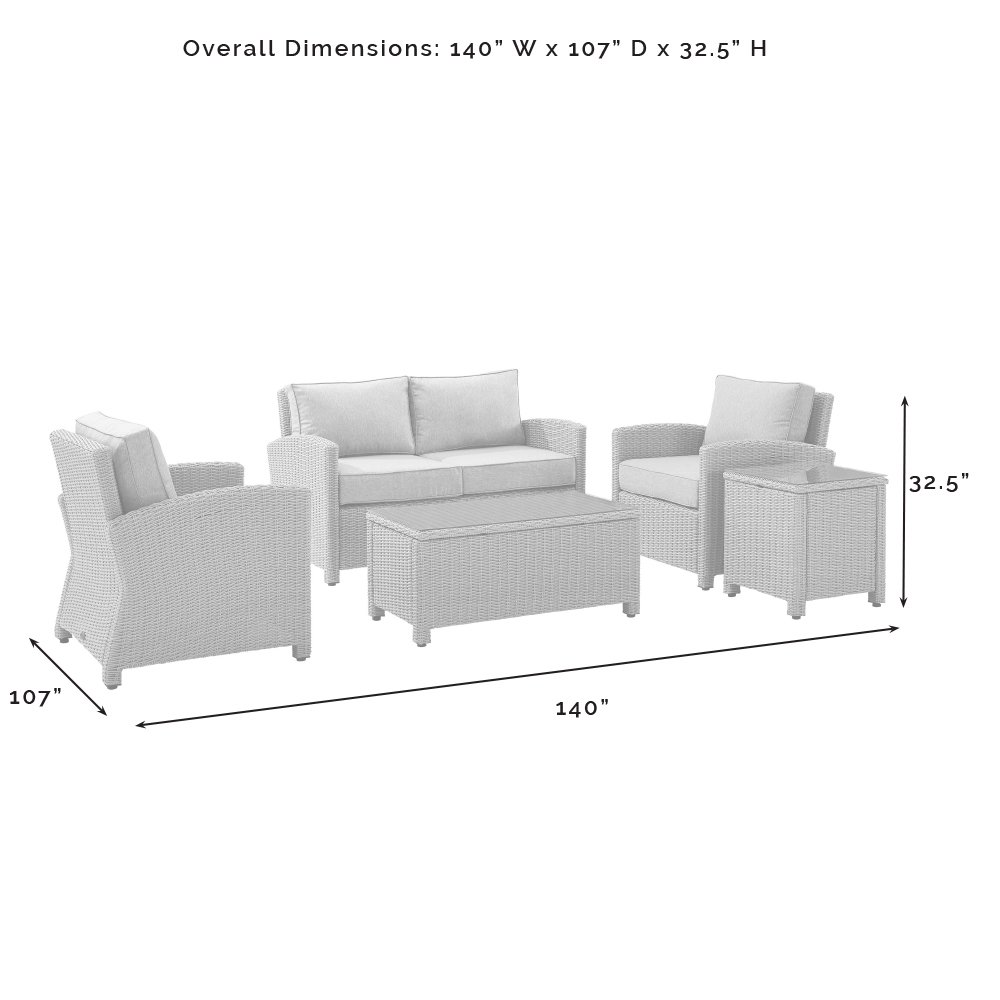Start2Finish 5-piece outdoor loveseat furniture set with two armchairs, a side table, and a coffee table on a patio.