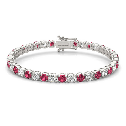 Start2Finish 7.50 CTW lab created ruby and diamond tennis bracelet in 14K white gold overlay, featuring sparkling gemstones and elegant design.