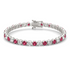 Start2Finish 7.50 CTW lab created ruby and diamond tennis bracelet in 14K white gold overlay, featuring sparkling gemstones and elegant design.