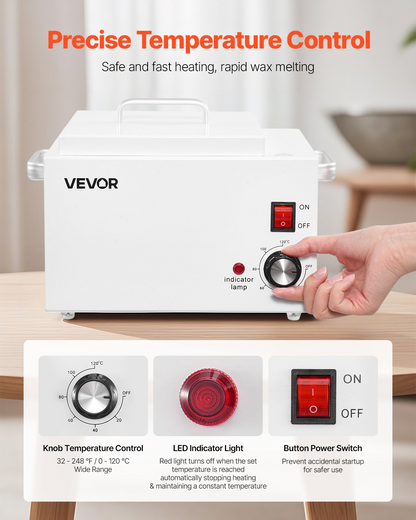 Start2Finish VEVOR 3000ML wax warmer with adjustable temperature, non-stick pot, and 100 waxing sticks for hair removal at home or salon.