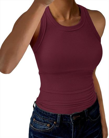 GKBK Womens Tank Tops High Neck Sleeveless Ribbed Tank Casual Basic Thick Strap Slim Fitted Racerback Shirts