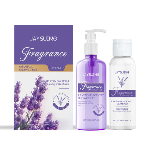 Carmine Juneberry Botanical Shampoo and Shower Set with natural haircare products and herbal ingredients in sleek bottles