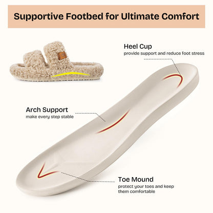 EverFoams Womens Fuzzy Open-toe Slippers Memory Foam Indoor House Shoes | machine-washable,gifts,memory foam,anti-slip sole,lightweight,indoor and outdoor,cozy