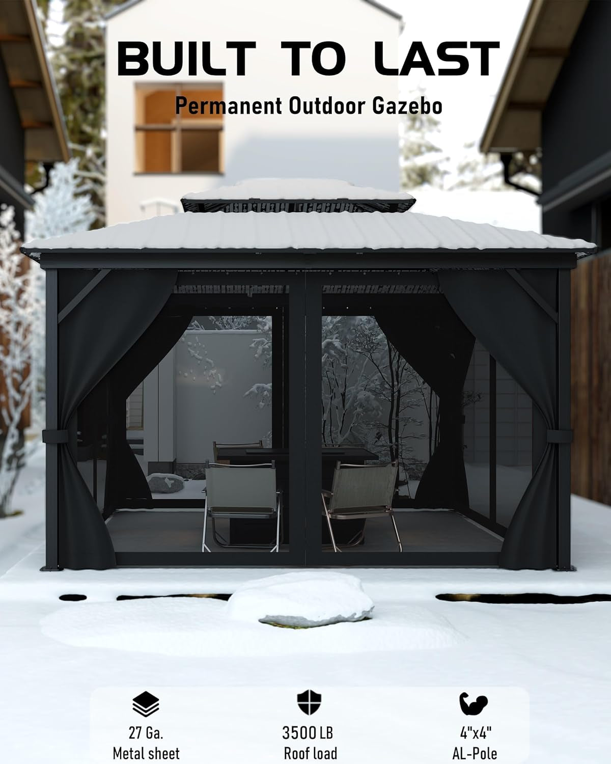 12x14 Weatherproof Hardtop Gazebo Gray Aluminum Frame