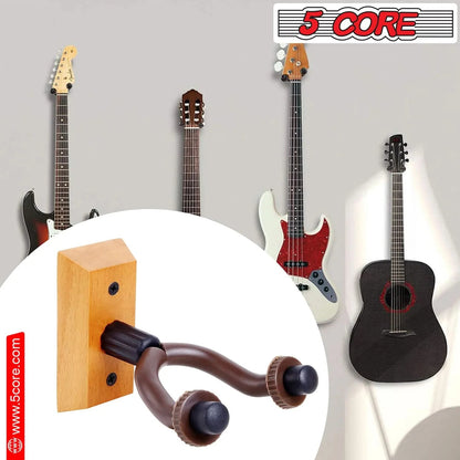 Violet Rose 5Core guitar wall mount hanger 2-pack with U-shaped wooden hooks for secure guitar storage on the wall