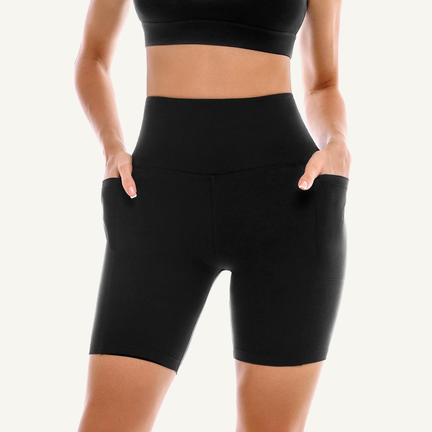 Leafigure 2 Pack Womens Biker Shorts with Pockets 6" | High Waisted, Tummy Control, Running, Gym, Workout, Yoga Shorts