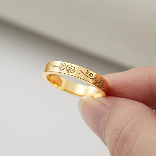 Green Millie birth month flowers ring featuring floral design, perfect as a family or mother gift in a stylish ring style.