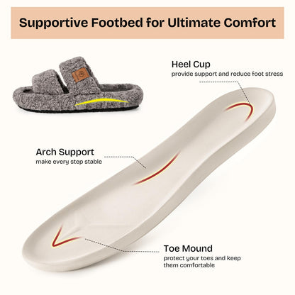 EverFoams Womens Fuzzy Open-toe Slippers Memory Foam Indoor House Shoes | machine-washable,gifts,memory foam,anti-slip sole,lightweight,indoor and outdoor,cozy