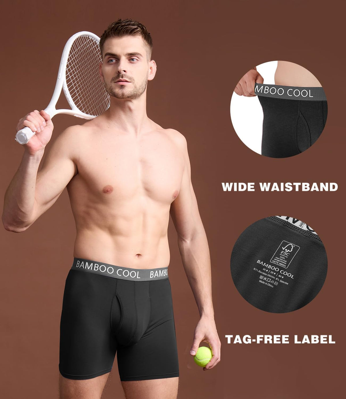 BAMBOO COOL Ultra Soft &amp; breathable Mens Underwear Boxer Briefs Pack | Natural Bamboo Fabric‌,No Ride Up,Softer&amp;Cooler than Cotton,Lightweight&amp;breathable,Daily Wear,Outdoor