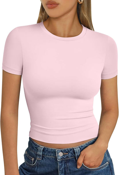 Trendy Queen Womens Short Sleeve T Shirt Buttery Soft Summer Tops Basic Tees