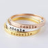Stackable mom rings set by Green Millie featuring personalized stacking rings with engraved kid&