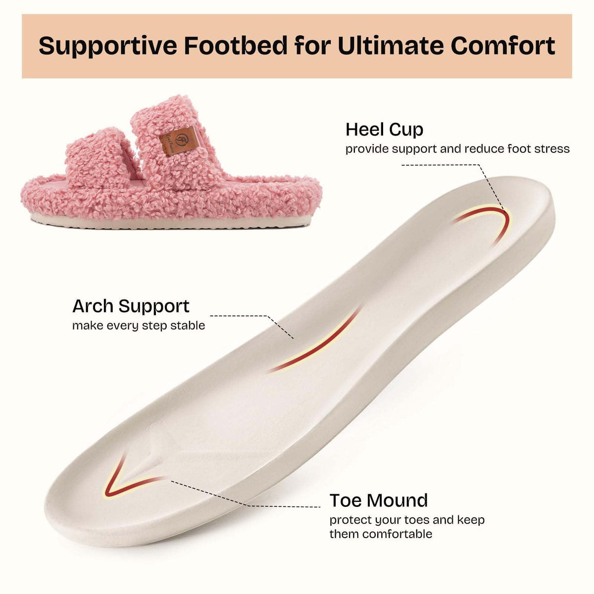 EverFoams Womens Fuzzy Open-toe Slippers Memory Foam Indoor House Shoes | machine-washable,gifts,memory foam,anti-slip sole,lightweight,indoor and outdoor,cozy