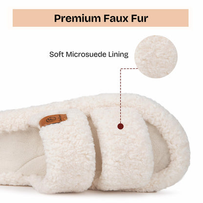 EverFoams Womens Fuzzy Open-toe Slippers Memory Foam Indoor House Shoes | machine-washable,gifts,memory foam,anti-slip sole,lightweight,indoor and outdoor,cozy