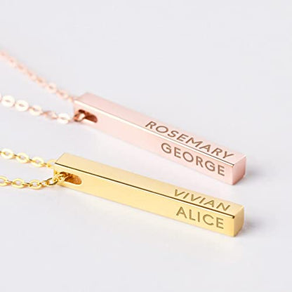 Personalized Green Millie mother necklace with four side bars and kids&