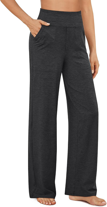 G4Free Yoga Pants for Women Wide Leg Pants with Pockets High Waisted | Moisture Wicking, Soft Comfortable Feel, 4-Way Stretch, Faux Fly, Faux Back Pockets, Yoga, Work &amp; Casual Wear