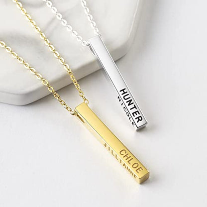 Personalized Green Millie Mother Necklace with 4 side bars featuring kids&