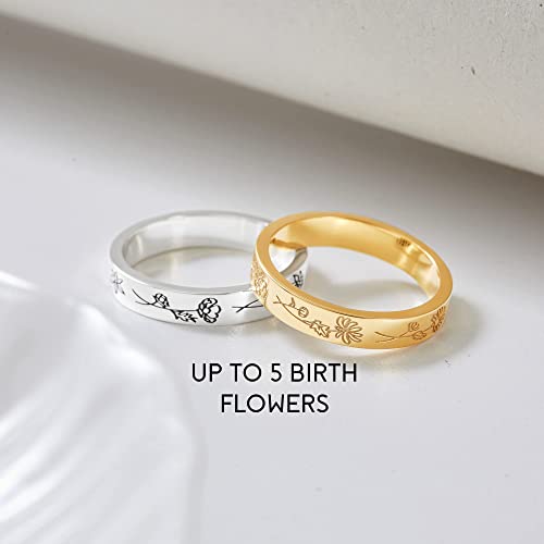 Green Millie birth month flowers ring featuring floral design, perfect family gift for moms, crafted in sterling silver.